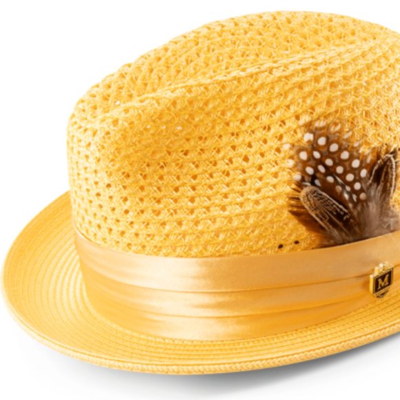 CANARY Solid Color Pinch Braided Fedora With Matching Satin Ribbon Hat H-34